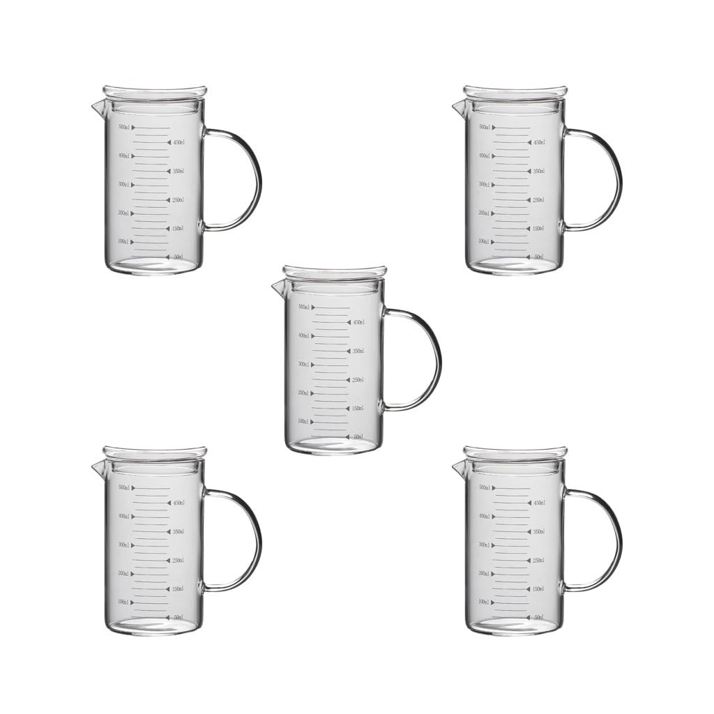 Set di 5 misurini in vetro con coperchio con manico, multifunzione, per cucina, 500 ml
