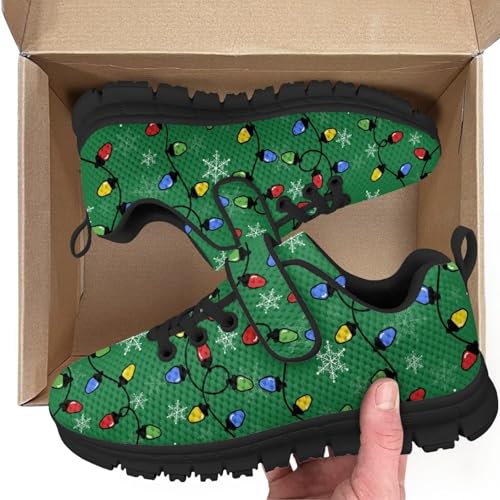 Christmas Colorful Lights Pattern Girls Boys Sneakers Kids Little Kid Tennis School Casual Walking Shoes（Black Sole）2