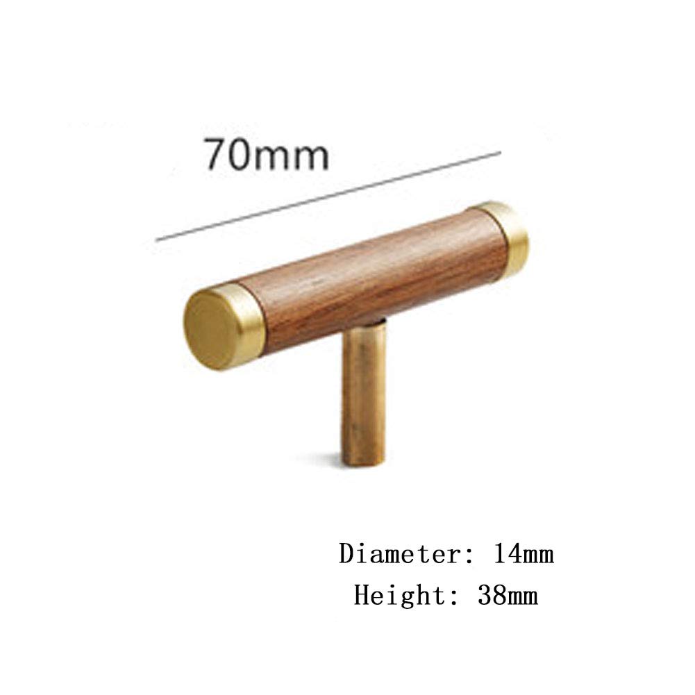 Maniglia per armadio da cucina, in ottone+noce, maniglie a T in stile europeo per mobili, cassetti, cassettiera, porta, pomello per armadietti (foro singolo/96/128/160 mm) (5 pezzi foro singolo)