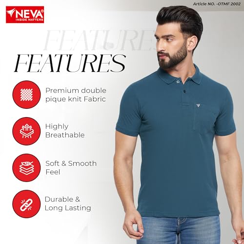 Image of NEVA Men's Regular Fit Half Sleeve Polo Neck T-Shirt with Chest Pocket