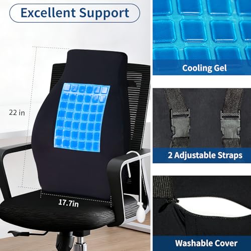 Adjustable Airbag Lumbar Support Pillow with Cooling Gel - Customizable Support for Upper Lower Back Pain Relief, Improves Posture, Memory Foam Back Cushion for Office Chair, Car/Truck Seat, Couch - Thumbnail 7