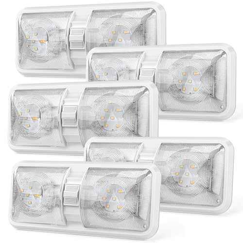 Kohree RV Lights Interior 5PCS, RV LED Ceiling Lights, 12V RV Lights Double Dome Light Fixture with ON/OFF Switch for RV Car Trailer Camper Boat, Natural White 4000-4500K, 48X5050SMD