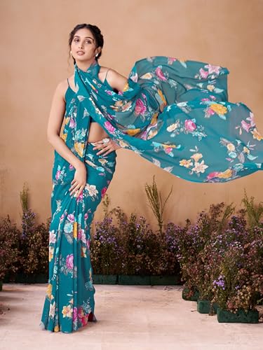 Image of Garden Vareli Women Georgette All Over Floral Printed Saree