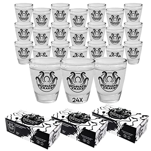 Schnapskrake® Borrelglazen met logo, 3 cl borrelglazen in geschenkverpakking, vaatwasmachinebestendige gravure, grappige borrelglazen, shotglazen grappig, punch