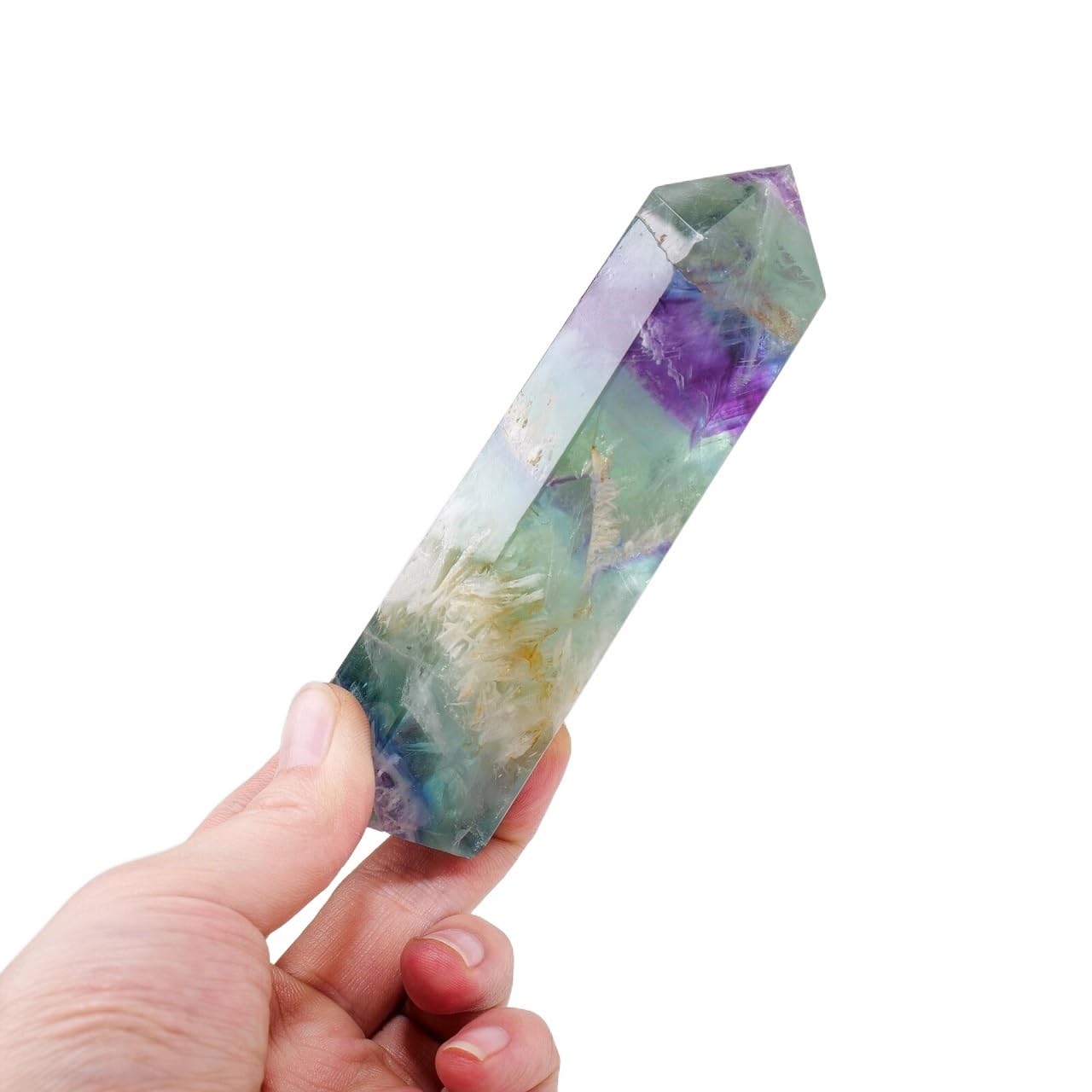 LLBOGRGGN Stone Feather Fluorite Crystal Four Side Column Point Quartz Tower Home Decoration Ornaments (Size : 250-300g)