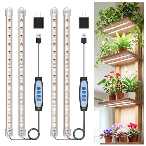 Kullsinss 16' Plant Grow Light Strips, 120 LEDs Grow Lights for Indoor Plants Full Spectrum with Upgrade Timer 6/12/16 Hrs, 5 Dimmable Levels, 2 Pack Sunlike Grow Lamp for Hydroponics Succulent