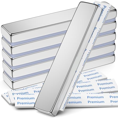 Image of FINDMAG Strong Bar Magnets with Adhesive Backing, 6 Pack, 60x10x5mm | Heavy duty adhesive magnets with a thick bar profile; for cabinet doors, shower door repairs, toolboxes and workshop fixtures