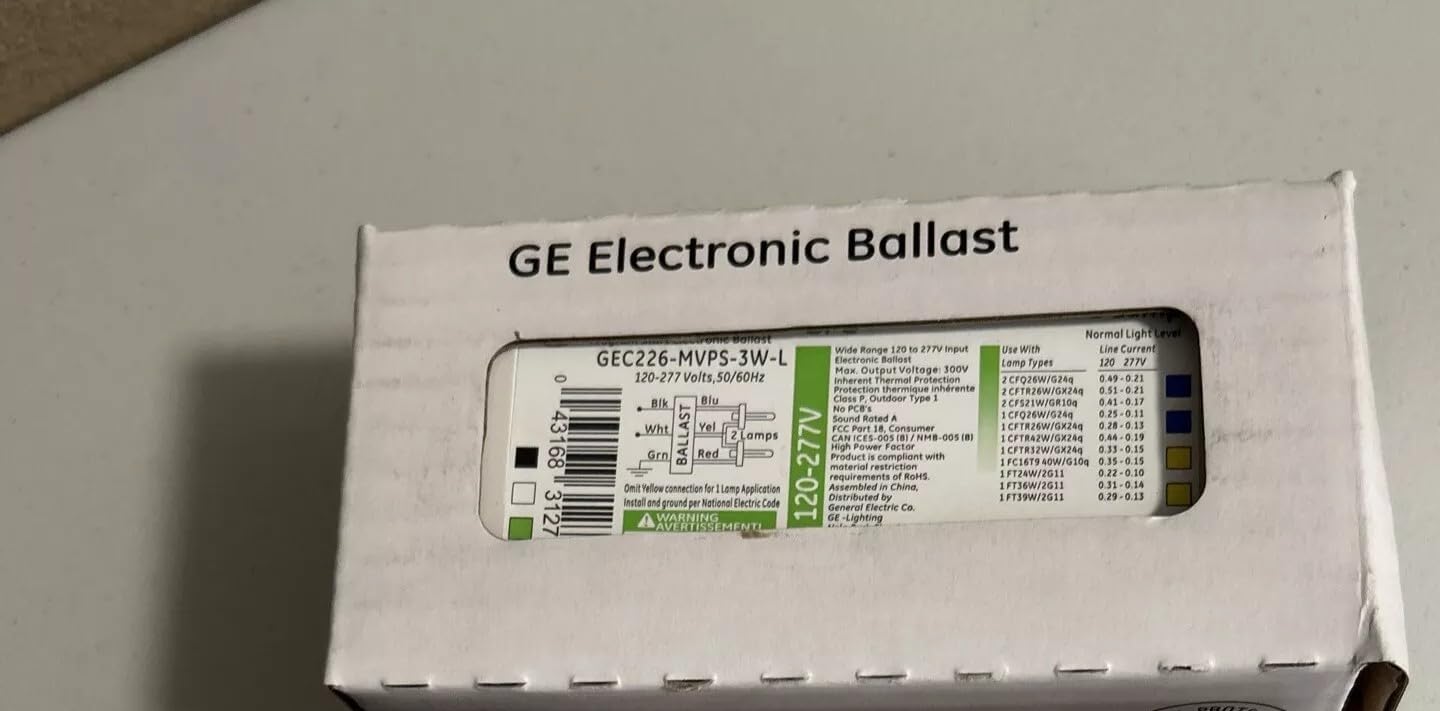 12 Pieces GE 31276 GEC226-MVPS-3W-L 120-277V 5" CFL Ballast Kit For 2 or 1 Lamp 26W 4 Pin CFL Bulb, 1 Lamp 42W or 32W 4 Pin CFL