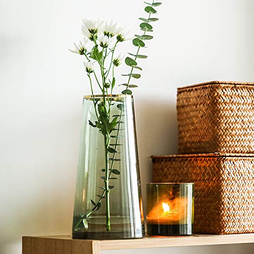 FUNSOBA Green Glass Flower Vase with Gold Mouth...