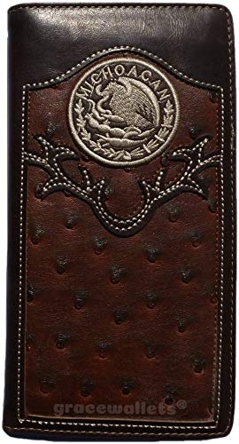 MICHOACAN Men Wallet Western Bifold Check Book W071-5 Brown