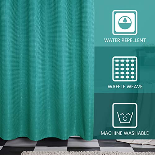 Spxtex Teal Blue Shower Curtains For Bathroom 72 Inches Long Waffle Shower Curtains Farmhouse Modern Square Textured Shower Curtains With Hooks For Bathroom Decorative Shower Room 72" X 72" #TOP2