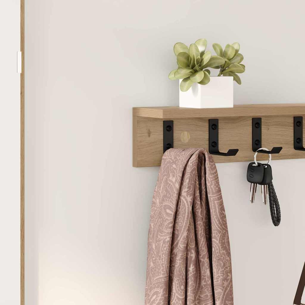 Wandgarderobe Artisan-Eiche 80 cm, Modernes Garderobenpaneel mit Haken und Ablage aus Holzwerkstoff, Wandmontiertes Wandregal für Flur, Diele und Eingangsbereich