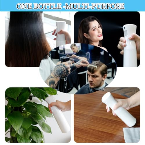 Misto Continuous Spray Bottle with Ultra Fine Mist - 10.1oz/300ml for Hair, Home Cleaning, Salons, Plants, Aromatherapy, and More - Hair Spray Bottle, Barber Accessories (2 Pack) (white)3