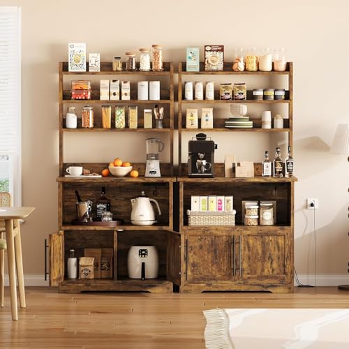 GarveeLife Farmhouse Bakers Rack with Power Outlets, 63 Inch Microwave Stand with Cabinet and Storage Shelves, Kitchen Coffee Bar Station with USB Ports and Hutch, Cabinet for Spices Dishes Pots by GarveeLife - Image 6