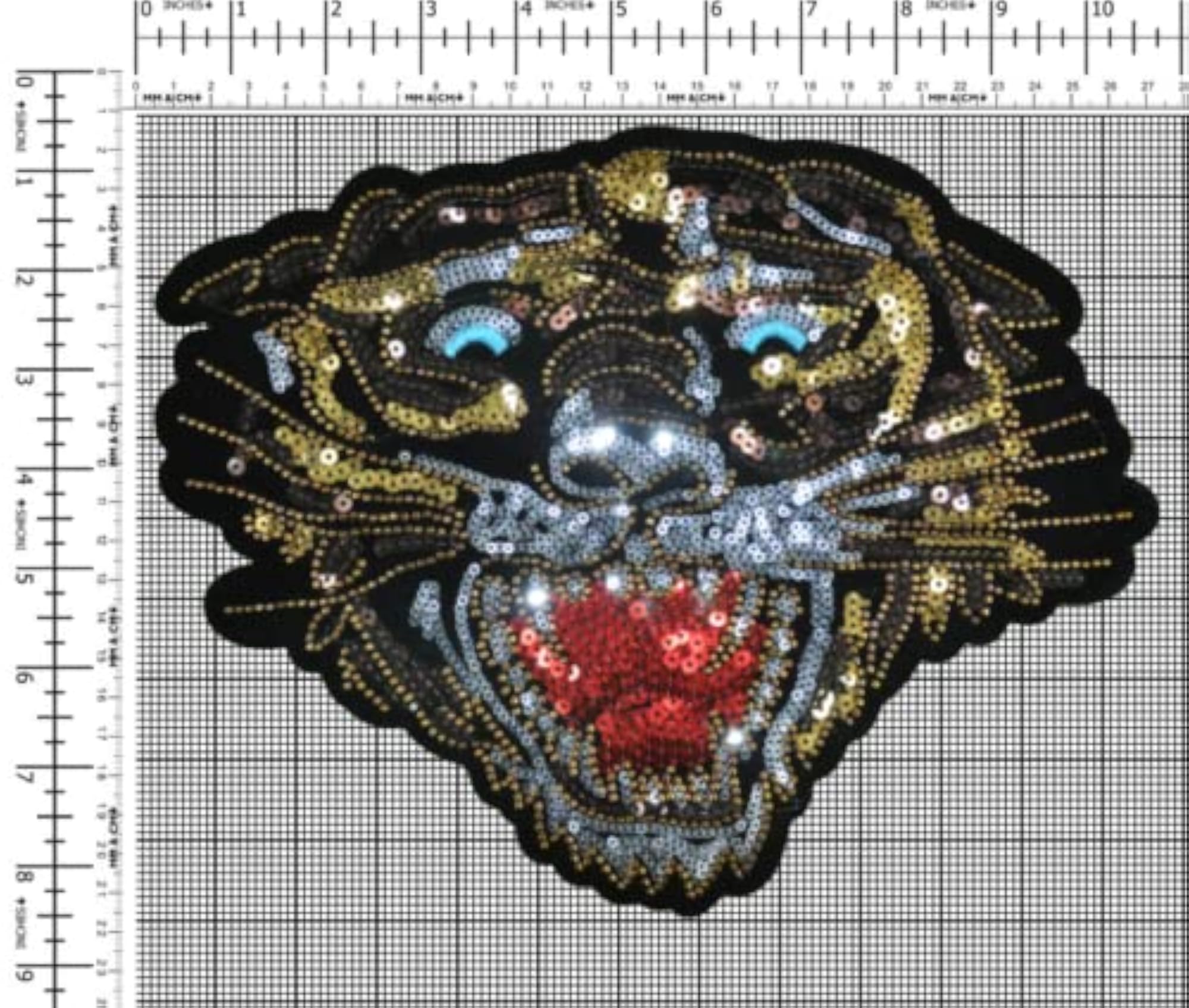 Vintage Tiger Patch with Beads & Sequins, Embroidery Applique