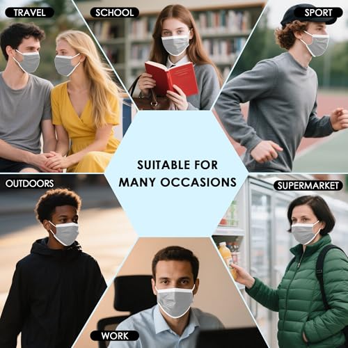 Image of 100PCS Grey 3 ply Disposable Face Masks,Protection Face Masks For Home,School,Office and Outdoors