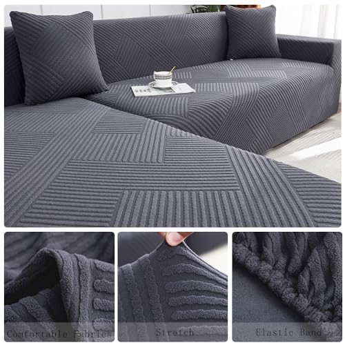 Housse de canapé d'angle Jacquard extensible et protection anti-poussière