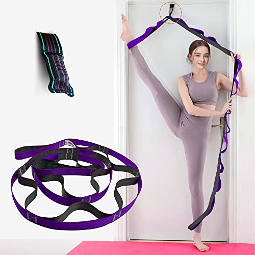WEBSUKA Stretching Strap Yoga Strap, 10 Loops Non-Elastic Stretch Bands Helps Women and Men Improve Flexibility for Home Workout, Physical Therapy, Pilates, Exercise, Dance, Comes with Door Anchor
