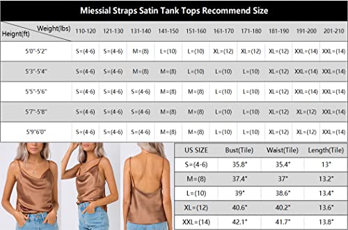 Miessial Women's Spaghetti Straps V Neck Satin Camisole Sleeveless Soft Tank Tops Khaki 4-6 #TOP2