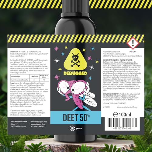 DEET 50% Mückenspray & Zeckenspray - Mückenschutz für Tropen und Outdoor - Insektenschutz gegen Mücken, Moskitos & Zecken - 100ml