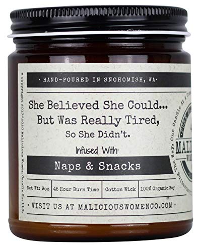 Malicious Women Candle Co - She Believed She Could. But was Really Tired. So She Didn t, Vanilla Cupcake Infused with Naps & Snacks, All-Natural Organic Soy Candle, 9 oz