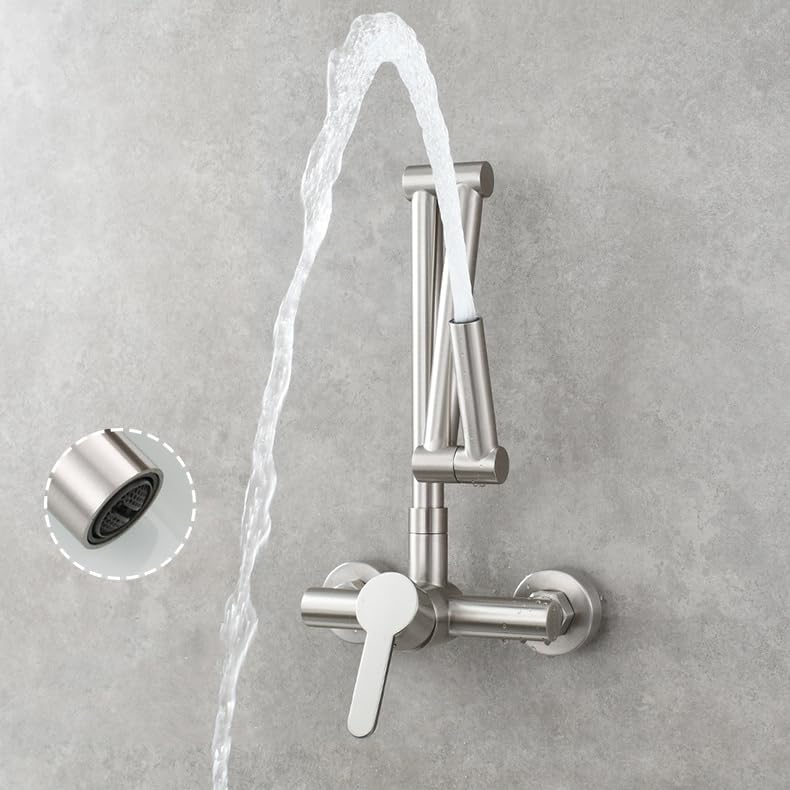 Robinet cuisine mural mitigeur eau chaude froide brossé rotatif 360 pliable - 2