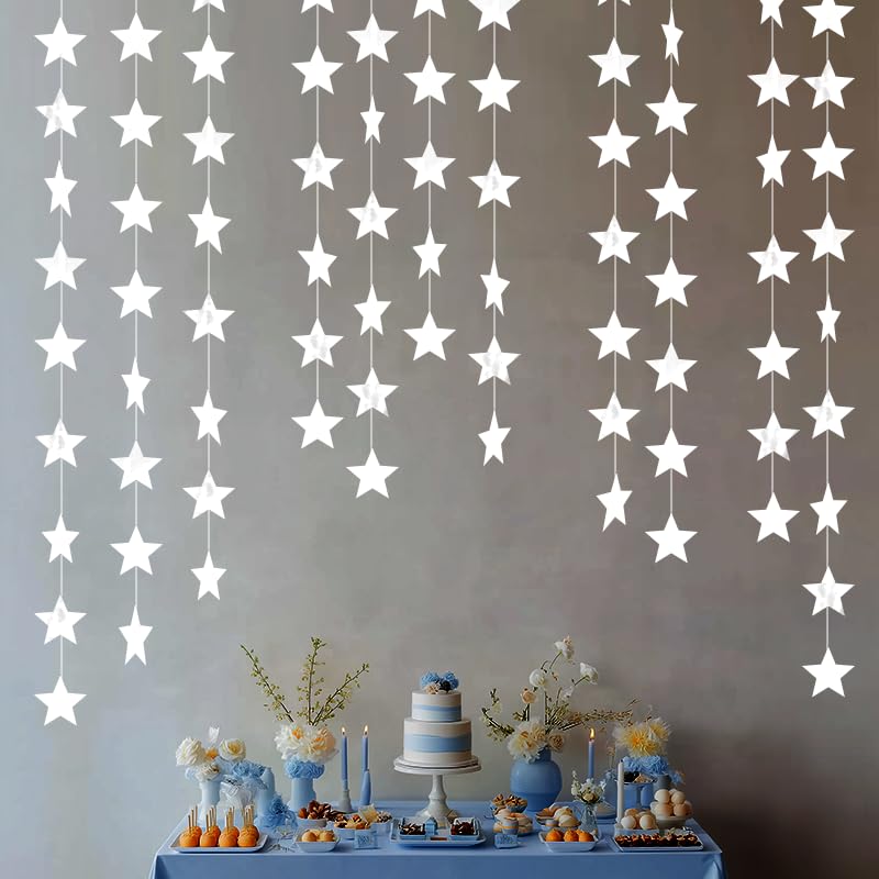 Image of White Shining Star Hanging Garland White Hanging Sparkling Star Streamer Glitter Star Bunting Banner Twinkle Star Backdrop for Wedding Baby Shower Birthday Christmas Decorations 40 Feet