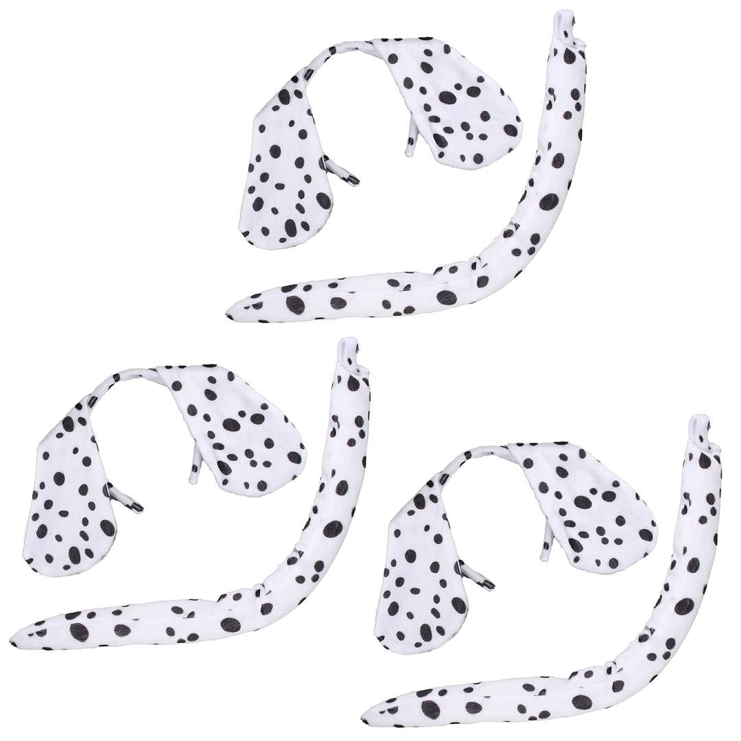Dalmatian Ears and Tail Costume Set - Pack of 3 - Black & White Dalamation Ears on a Headband and a Long Black & White Dalmatian Tail - World Book Day Fancy Dress Accessory Set โ image 1