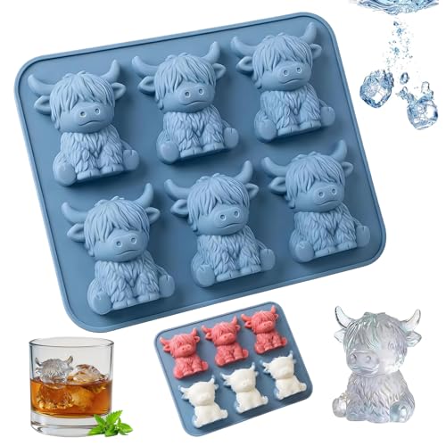 Mini Highland Cow Ice Cube Mold Tray 3D Highland Cows Silicone Ice Cubes Mould (1Pcs(6 Slots))
