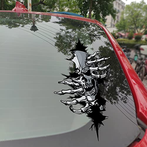 Leniutor Halloween Horror Character Cracking Sticker for Cars, Double-Sided 3D Cracked Scary PVC Car Decal for Window, Door, Bumper Car Accessories Decorations (Skull)