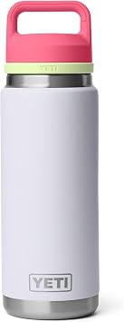 YETI Rambler 26 oz Bottle, Leakproof, Vacuum Insulated, Stainless Steel with Chug Cap, Mist/Pink/Grasshopper