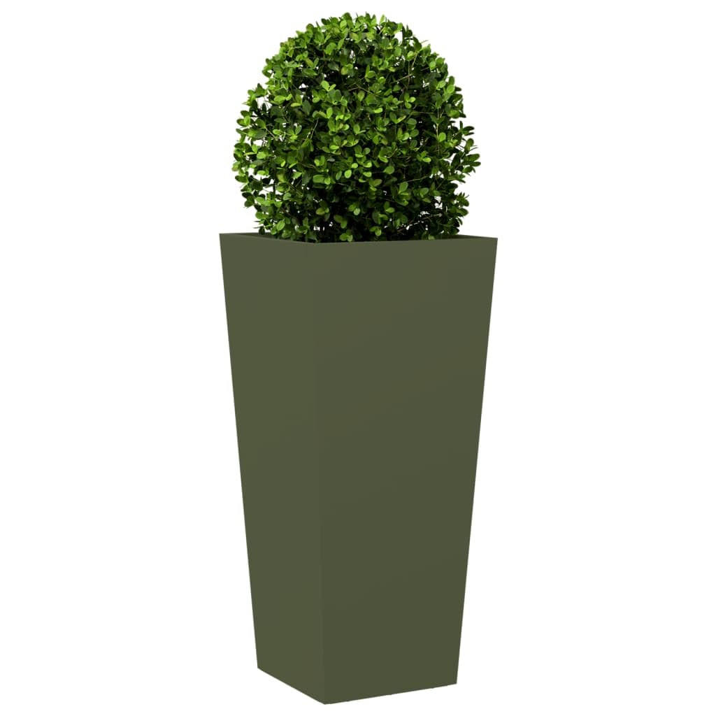 Générique Fioriere in acciaio, 2 pezzi, verde oliva, 35 x 35 x 75 cm | Senza fori di drenaggio, antiruggine, antierbacce, per balcone patio