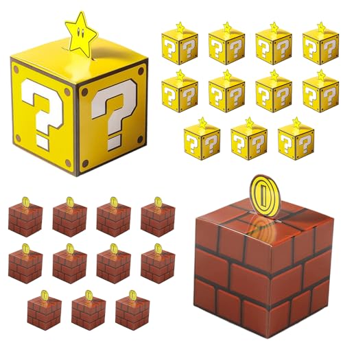 Mario caixa de presente de aniversário para crianças, 24 unidades, caixa de presente para casamentos, festas, aniversário de crianças, véspera de Natal, Halloween (12 amarelos 12 castanhos)