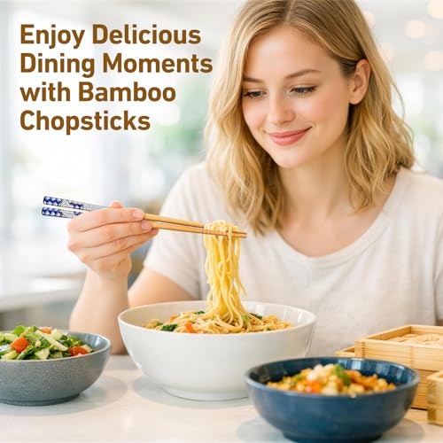 Image of Antner 5 Pairs Bamboo Chopsticks Reusable Chopstick Exquisite Japanese Style Chop Sticks with Black Box for Sushi, Ramen, Hot Pot and Asian Dining, 8.8 Inch /22.5cm Gift Set