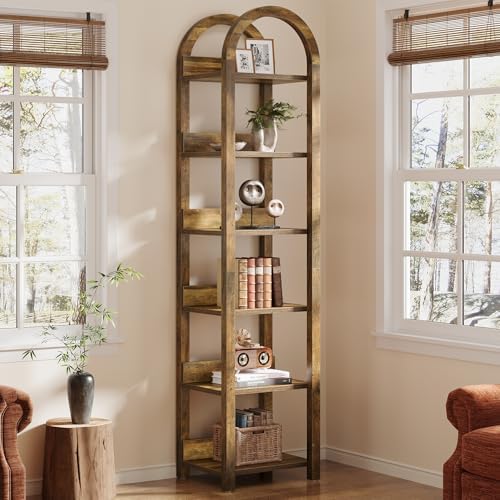 Tribesigns 6-Tier Narrow Bookshelf, 71" Tall Arched Bookcase with...