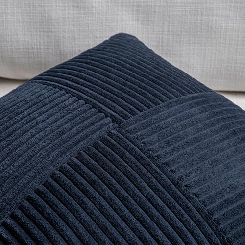Image of Fancy Homi 2 Packs Navy Blue Samll Decorative Throw Pillow Covers 12x12 Inch with for Couch Bed Sofa, Rustic Farmhouse Boho Home Decor, Soft Corss Patchwork Corduroy Square Cushion Case 30x30 cm