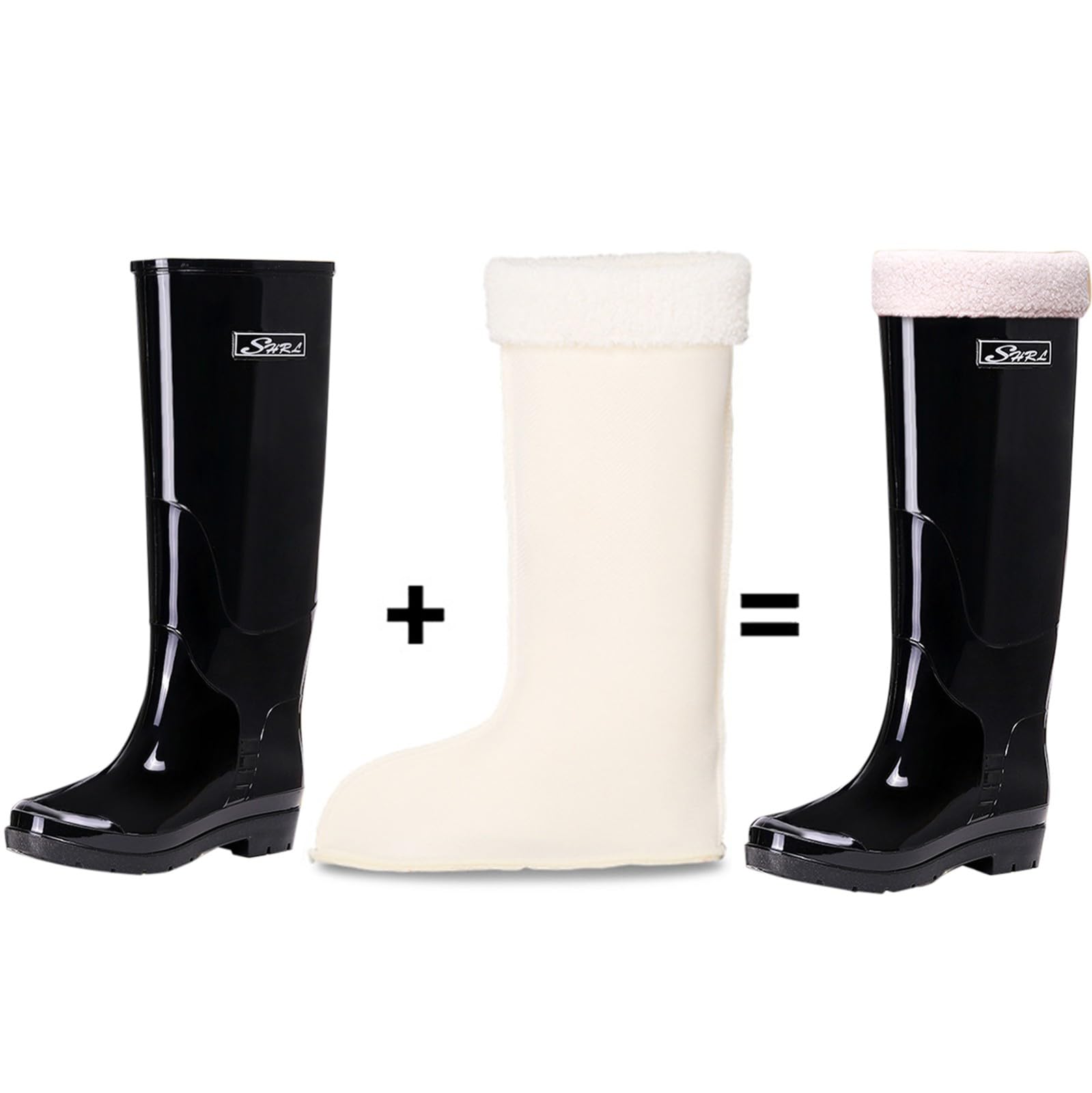 Botas de lluvia de moda hasta la rodilla para mujer, botas térmicas de goma para mujer, botas de lluvia impermeables, botas de agua de longitud completa hasta la rodilla con forro cálido, B