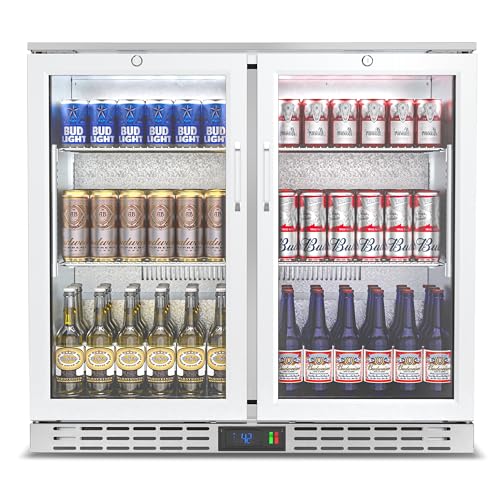 Image of 36 inch 7.4 cu.ft Back Bar Cooler Commercial Under Counter Beverage Refrigerator with 2 Glass Doors & LED Lighting, Stainless Steel Bottle Cooler for Home Bar Restaurant, Sliver, 115V, ETL Approved
