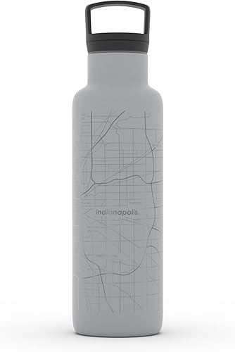 Miniatura 221 de Well Told Botella de agua aislada con mapa de Washington DC grabado, botella de acero inoxidable grabada (21 onzas, blanco) botella aislada de mapa