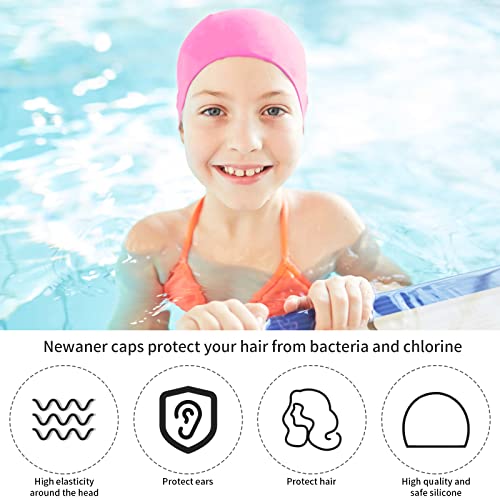 Newaner 2 Piezas Gorro de natación de Silicona para niños, protección para los oídos, Recubrimiento Ripstop para Mayor Resistencia al Deslizamiento, Gorros de baño Infantiles para niño y niña(Rosa) - imagen 5