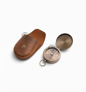 Brass Compass Marine Pocket Compass 2 inch with Leather Box Best for Gift (GFBW)