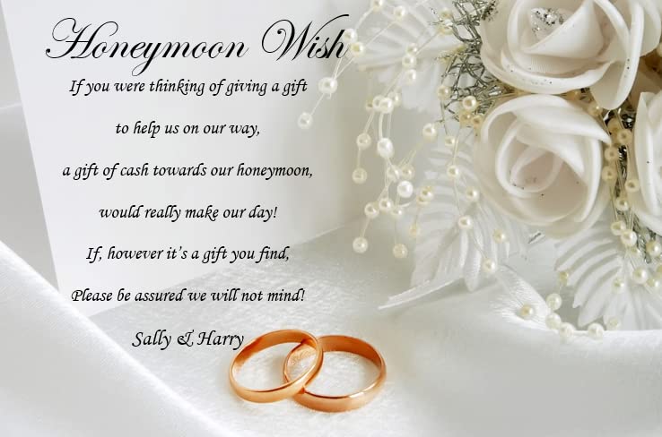 40 Personalised Wedding Honeymoon Money Wish Request Cards White Rose With Envelopes M3