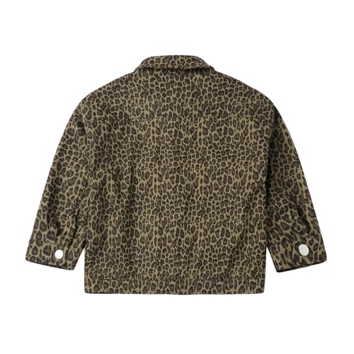 LittleSpring Girls Denim Jacket with Leopard Priting Casual Jean Outerwear2