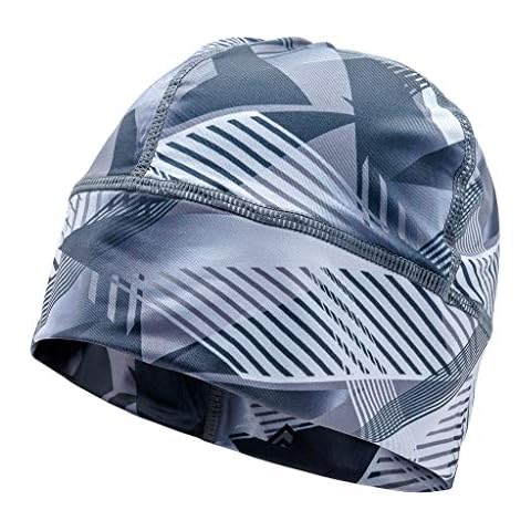 SLS3 Running Hats - Beanie for Running - Winter Running Skull Cap - Super Soft + Moisture Wicking - Thin Runners Cap (Gray Geo) Cover