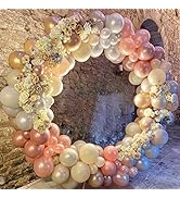 Pearl Blush Pink Balloon Garland Kit, SCMDOTI Double Stuffed Pearl White Gold Nude Pink Balloon A...
