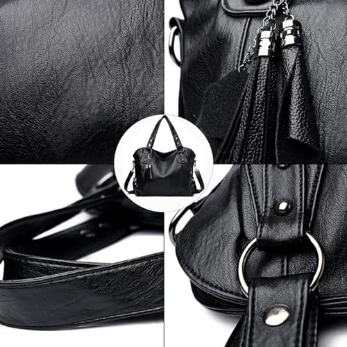 Handbag for Women Large Capacity Tote Leather Purse Top-handle Satchel Zipper Shoulder Bag With Tassel 5