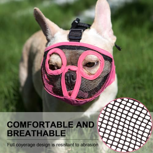 Image of Short Snout Dog Muzzles- Adjustable Breathable Mesh Bulldog Muzzle for Biting Chewing Licking Training Grooming Dog Mask (Pink, Small /9 inch-12 inch)
