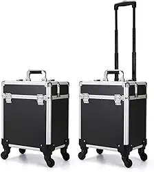 Maleta Mala de Maquiagem Profissional Divisórias e Rodinha 1+ Andar Completa Preta