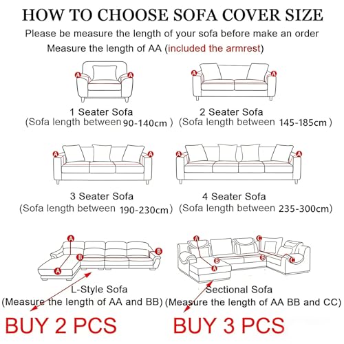Bocguy Sofa Überzug, Couchbezug L/U Form, Sofaüberzug Ecksofa, Universal Sofa Überwürfe, Stretch Couch Cover mit Schaumstoffstab und 1 Kissenbezug für 1/2/3/4 Sitzer(L-förmiges Ecksofa Erfordert Zwei)