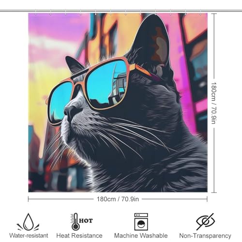 Rideau de douche chat mignon imperméable pour salle de bain 183x183cm